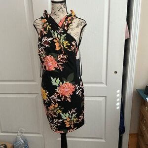 Floral knit black dress